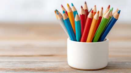 Colorful back to school scene with pencils in a cup for classroom inspiration