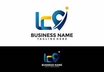 "LcG" Lettermark Logo Design Featuring a Stylized 'G' Location Icon Pin with Integrated Swoosh Element and Orange Dot Accents, Presented in Blue and White Color Variations for Business Branding
