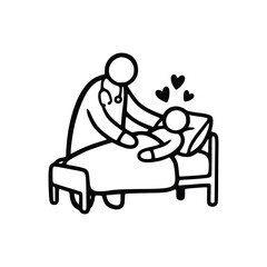Doctor Caring for Patient in Bed with Hearts.