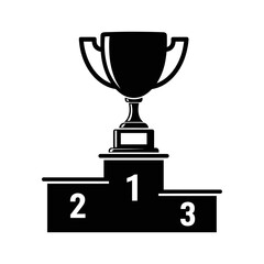 Trophy on a winners podium with first, second, and third place