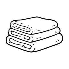 Stack of Folded Towels in Black and White Outline.
