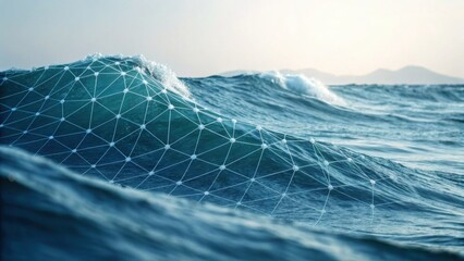 A stylized ocean wave with a geometric network overlay, reflecting a blend of nature and digital art, creating a unique visual experience.
