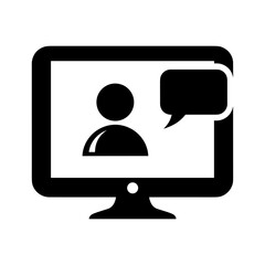 Computer monitor displaying a user profile icon with a speech bubble