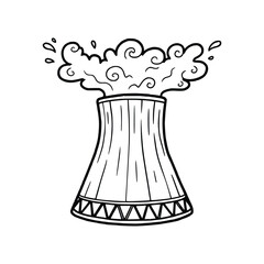 Cartoon Nuclear Cooling Tower with Steam Emission.