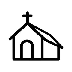 Simple outline icon of a church with a cross on top
