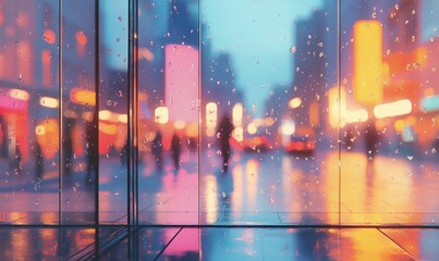 Modern cityscape reflections in vibrant blue and pink. Urban abstract background with blurred lights. Futuristic city concept for digital design.