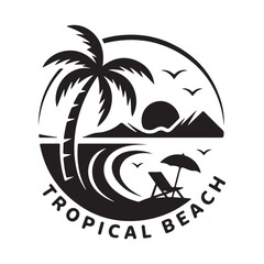 Tropical Beach Vintage Circular Badge Vector Logo