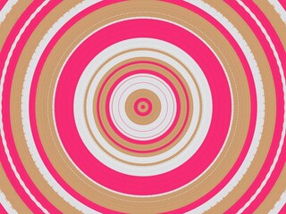 Concentric circles of pink, beige, and white create pattern.
