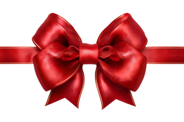 Realistic red bow and ribbon isolated on transparent background. Template for brochure or greeting card. Vector illustration.