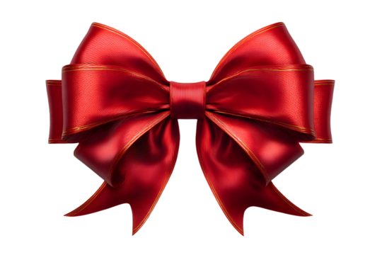 Realistic red bow and ribbon isolated on transparent background. Template for brochure or greeting card. Vector illustration.