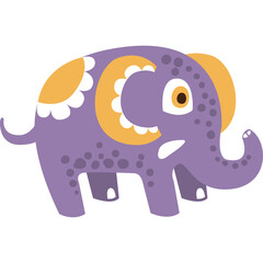 Cartoon Purple Elephant With Orange Accents And Cute Eyes Isolated On White Background Graphic Design Element For Childrens Book Illustration