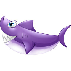 Cartoon Purple Shark Character With Big Smile And Blue Eyes Illustration On White Background Simple Clean Design