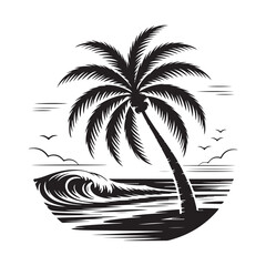 Minimalist Tropical Island Silhouette Vector Graphic Logo