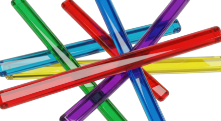 Colorful translucent sticks arranged in a starburst pattern.