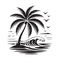 Tropical Island Paradise Silhouette Vector Graphic Logo
