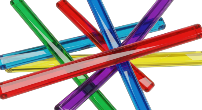 Colorful translucent sticks arranged in a starburst pattern.