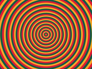 Concentric circles of red, yellow, and green create a vibrant design.