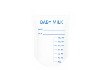 Breast milk storage bag with measurement and date label