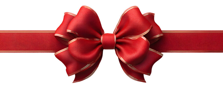 Decorative red bow with long ribbon isolated on white background. Holiday decoration. Vector illustration