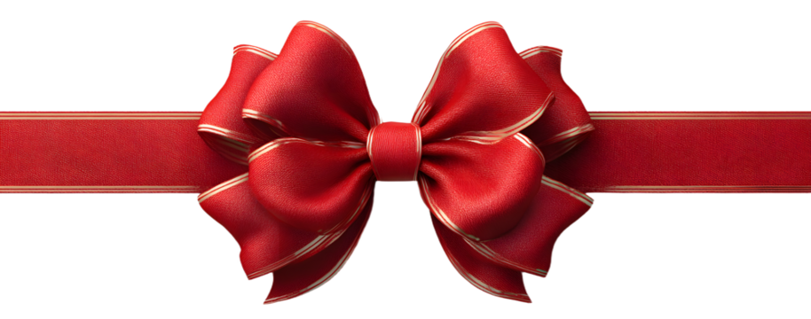 Decorative red bow with long ribbon isolated on white background. Holiday decoration. Vector illustration