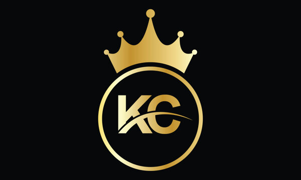 abstract creative golden gradient KC crown letter logo.