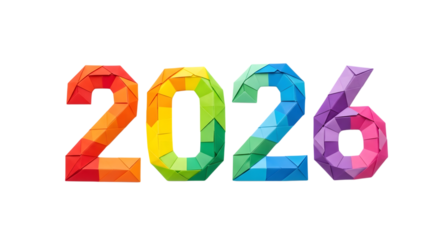 Colorful 2026 number origami style for new year