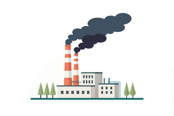 Obraz premium Minimal Flat Illustration of an Industrial Factory Emitting Dark Smoke