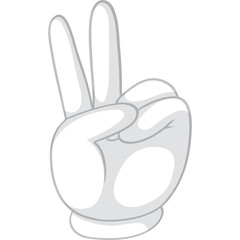 Cartoon White Hand Making V Sign Gesture with Two Fingers Up Against Transparent Background Symbolizing Peace Victory and Success