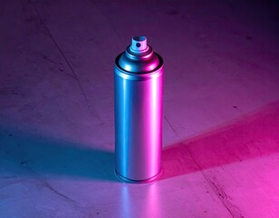 Silver can bathed in vivid magenta and cyan light