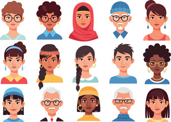 Diverse Cartoon People Avatars A Collection of Unique Characters.