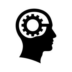 Black silhouette of a head with a gear inside on a