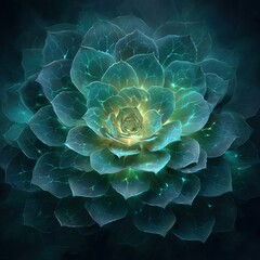 The vibrant conceptual art depicts a growing succulent plant, with bright green energy bursting from its center, symbolizing life, growth, and rebirth in a digital painting style.