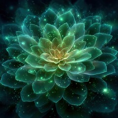 The vibrant conceptual art depicts a growing succulent plant, with bright green energy bursting from its center, symbolizing life, growth, and rebirth in a digital painting style.