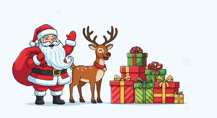 Santa Claus and reindeer with Christmas gifts ready for holiday delivery. © milah