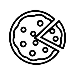 Simple outline icon of a pizza with one slice removed