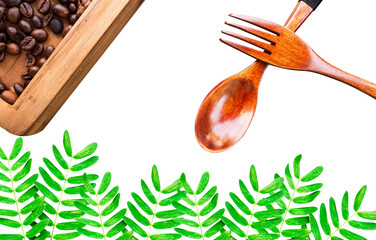 fork and wooden spoon isolated on white