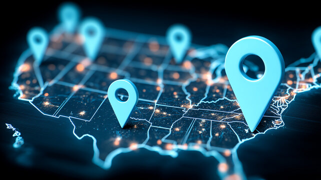 National map with location markers indicating coverage and expansion strategy for logistics, retail, and service networks.
