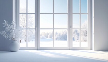Fototapeta premium 窓越しに眺める雪景色と自然光｜4Kリアリスティック・ミニマリスト・コピースペース付き 