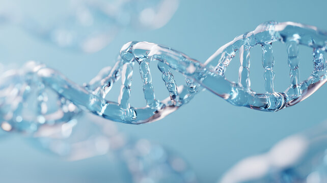 DNA double helix conveys genetics research, precision medicine, and biotechnology innovation for health and science.