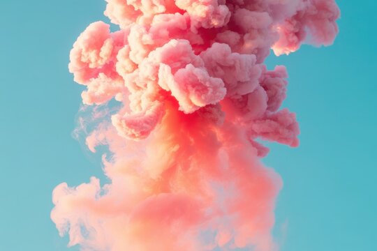 Pink smoke cloud on a light blue background, abstract and dreamy - Powered by Adobe