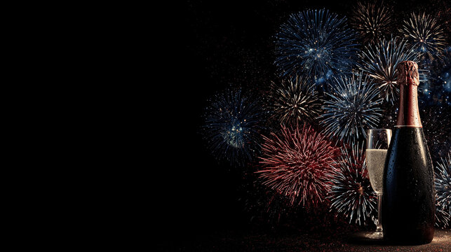 Celebrating with champagne and fireworks during a nighttime event