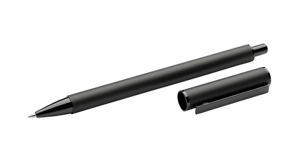 Black Ballpoint Pen Uncapped Product Shot Isolated on Clean White Background