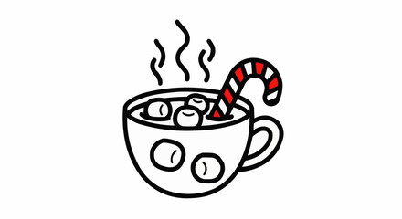 Festive Hot Chocolate with Candy Cane and Marshmallows.
