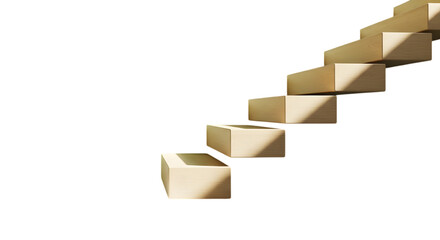 Wooden stairs ascending isolated on transparent background symbolizing growth and progress architectural design element minimal rendering.