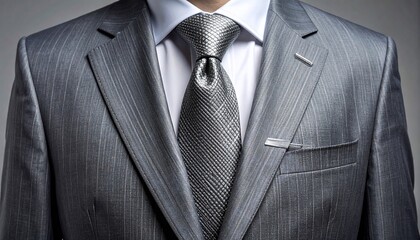 Elegant Grey Suit  Tie Business Attire for Success with Closeup, and Studio Shot.
