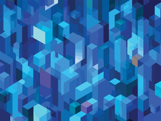 Padr&atilde;o abstrato de blocos azuis geom&eacute;tricos em perspectiva isom&eacute;trica, arte vetorial moderna.