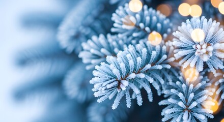 Frosted Christmas Tree Branches with Lights