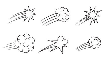  Collection of six hand drawn comic book style speed lines and explosion effects