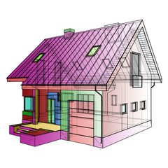 Residential Family House Vector. Modern Building Illustration Isolated On White Background. 