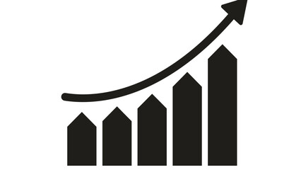 A 3D bar chart diagram illustrates business success and financial growth with an upward arrow